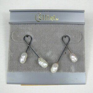 Cellini Vintage Earrings Jewelry 1970s 1980s Pierced Silvertone Genuine Pearl